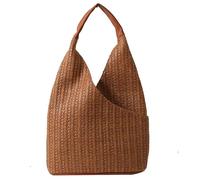 Women Woven Straw Hobo Shoulder Tote Bag Summer Vacation Beach Handbag（Brow