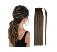 Women Wrap Around Ponytail Extensions Brazilian Virgin Hair Straight Ponytail #4/27 Brown Highlights Blonde Human Hair Ponytail Hairpieces with Magic Paste Daily use(10inches)