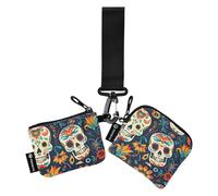 Women Wristlet Coin Purse Keychain Card Wallet Change Pouch Day of The Dead Skull Portable Mini Bags Dual Pouch