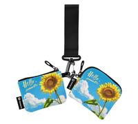 Women Wristlet Coin Purse Keychain Card Wallet Change Pouch Hello Summer Sunflower Portable Mini Bags Dual Pouch