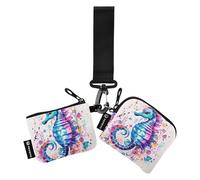 Women Wristlet Coin Purse Keychain Card Wallet Change Pouch Sea Horse 1 Portable Mini Bags Dual Pouch