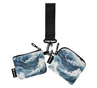 Women Wristlet Coin Purse Keychain Card Wallet Change Pouch Sea Wave 1 Portable Mini Bags Dual Pouch