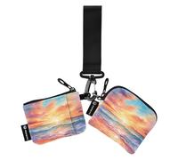 Women Wristlet Coin Purse Keychain Card Wallet Change Pouch Sea Wave Watercolor 1 Portable Mini Bags Dual Pouch