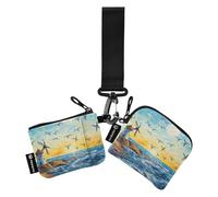 Women Wristlet Coin Purse Keychain Card Wallet Change Pouch Seagull Lighthouse 1 Portable Mini Bags Dual Pouch
