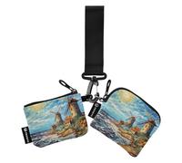 Women Wristlet Coin Purse Keychain Card Wallet Change Pouch Seagull Lighthouse 2 Portable Mini Bags Dual Pouch