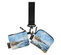 Women Wristlet Coin Purse Keychain Card Wallet Change Pouch Seagull Lighthouse 3 Portable Mini Bags Dual Pouch
