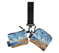 Women Wristlet Coin Purse Keychain Card Wallet Change Pouch Seagull Lighthouse Portable Mini Bags Dual Pouch