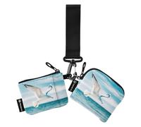 Women Wristlet Coin Purse Keychain Card Wallet Change Pouch Seagull Portable Mini Bags Dual Pouch