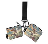 Women Wristlet Coin Purse Keychain Card Wallet Change Pouch T-rex Dinosaur Surfing Portable Mini Bags Dual Pouch
