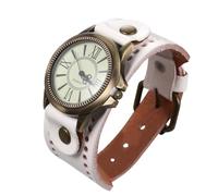 Women Wristwatch with White Leather Band and Metal Case Retro Style | Vintage Roman Dial, Secure Buckle Closure, Comfortable Fit, for Date Night and Wedding Occasions