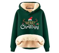 Women Xmas Christmas Hoodies Winter Warm Fleece Lined Sherpa Sweatshirt Red Wine Glass Tree Snowflake Elk Printed Pullover Tops Thick Holiday Long Sleeve Jumper