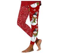 Women Xmas Leggings Gym Fitness Running Tights High Waisted Legging Merry Christmas Stretchy Pants Workout Tights (Red, L)