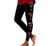 Women Xmas Leggings Xmas Print Fitness Running Yoga for Ladies High Waisted Legging Womens Christmas Wine Glass Printed Leggings Ladies Sports Seamless Leggings Athletic Workout Trousers (Black, M)