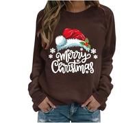 Women Xmas Sweatshirt Christmas Tree Graphic Jumper Ladies Raglan Sleeve Pullover Merry Christmas Printed Blouse Warm Ribbed Cuffs Tops Christmas Funny Novelty Shirt Warm Cozy Casual Wearable Jumpers