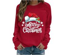 Women Xmas Sweatshirt Christmas Tree Graphic Jumper Ladies Raglan Sleeve Pullover Merry Christmas Printed Blouse Warm Ribbed Cuffs Tops Christmas Funny Novelty Shirt Warm Cozy Casual Wearable Jumpers