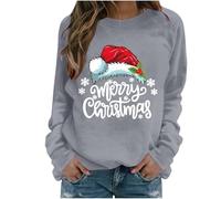 Women Xmas Sweatshirt Christmas Tree Graphic Jumper Ladies Raglan Sleeve Pullover Merry Christmas Printed Blouse Warm Ribbed Cuffs Tops Christmas Funny Novelty Shirt Warm Cozy Casual Wearable Jumpers