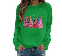 Women Xmas Sweatshirt Christmas Tree Graphic Jumper Ladies Raglan Sleeve Pullover Merry Christmas Printed Blouse Warm Ribbed Cuffs Tops Christmas Funny Novelty Shirt Warm Cozy Casual Wearable Jumpers