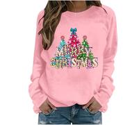 Women Xmas Sweatshirt Christmas Tree Graphic Jumper Ladies Raglan Sleeve Pullover Merry Christmas Printed Blouse Warm Ribbed Cuffs Tops Christmas Funny Novelty Shirt Warm Cozy Casual Wearable Jumpers