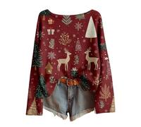 Women Xmas Sweatshirt Christmas Tree Graphic Jumpers Ladies Raglan Sleeve Pullover Merry Christmas Printed Blouse Warm Ribbed Cuffs Tops Girls Christmas Funny Novelty Shirt Warm Cozy Jumpers Gold Blue