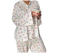 Women Y2k 2 Piece Floral Pajamas Set, Floral Printed Long Sleeve Button Down Shirt Wide Leg Pants Pajamas Matching Sets (Red,Large)