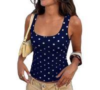 Women Y2k Aesthetic Polka Dot Crop Tank Tops Tight Fitted Sleeveless Square Neck Vest Cami Shirts Going Out Top (A Navy Blue Polka Dot, XL)