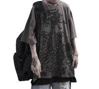 Women Y2K Alt Emo Goth Skeleton Rose Dark Academia Cool Tops, Grunge Men Punk Harajuku Unisex Korean T Shirt Blouse, Grey, Medium