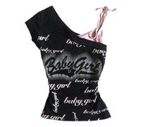 Women Y2k Baby Tee Grunge Emo Short Sleeve T Shirt 2000s Vintage Fake Two Piece Aesthetic Emo Crop Tops 90s E-Girls Teens Clothes(Black,Small)