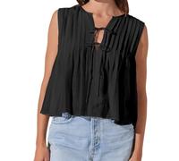 Women Y2K Babydoll Ruffle Tank Top Linen Front Button Pleated Peplum Vest Flowy Coquette Cropped Shirt Cute Blouse Summer (Black, L)