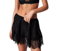 Women Y2K Black White Lace Mini Skirt Low Rise Half Slip Underskirt Ruffle Pleated Layered Flowy Short Skirts, A Black, Large