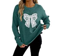 Women Y2k Bow Oversized Sweater Cozy Crewneck Knit Jumper 2025 Trendy Winter Warm Christmas Holiday Knitwear Green