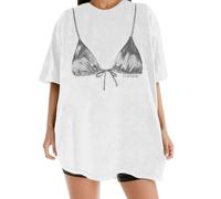 Women Y2k Bra Print Shirt Top Crewneck Short Sleeve Oversized Tee Graphic Bikini Funny Tshirts Coquette Clothes (White, M)