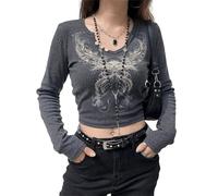 Women Y2K Butterfly Reflective Crop Top Hoodie Cropped Long Sleeve Sexy Cute Emo Grunge Alternative Aesthetic Shirt, Rhinestone Black, S