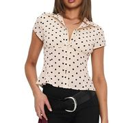 Women Y2K Button Down Fitted Shirt Short Sleeve Lapel Collar Blouse Shirt V Neck Coquette Going Out Top