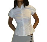 Women Y2K Button Down Fitted Shirt Short Sleeve Lapel Collar Blouse Shirt V Neck Coquette Going Out Top