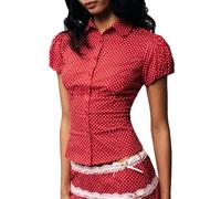 Women Y2K Button Down Fitted Shirt Short Sleeve Lapel Collar Blouse Shirt V Neck Coquette Going Out Top