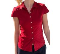 Women Y2K Button Down V-Neck Shirt Tee Summer Slim Lapel Collar Peplum Short Sleeve Plaid Crop Tops Streetwear (C Red, S)