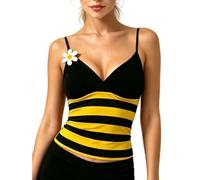 Women Y2k Camisoles Crop Top Ladybug Bee Halloween Costume Going Out Tops | Red Polka Dot Lady Bug Top Yellow Black Striped Sleeveless Backless Daisy Crop Top for Cosplay Party Summer Streetwear