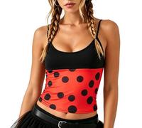 Women Y2k Camisoles Crop Top Ladybug Bee Halloween Costume Going Out Tops | Red Polka Dot Lady Bug Top Yellow Black Striped Sleeveless Backless Daisy Crop Top for Cosplay Party Summer Streetwear