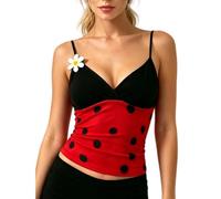 Women Y2k Camisoles Crop Top Ladybug Bee Halloween Costume Going Out Tops | Red Polka Dot Lady Bug Top Yellow Black Striped Sleeveless Backless Daisy Crop Top for Cosplay Party Summer Streetwear