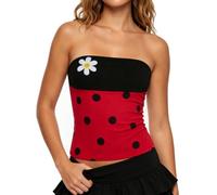 Women Y2k Camisoles Crop Top Ladybug Bee Halloween Costume Going Out Tops | Red Polka Dot Lady Bug Top Yellow Black Striped Sleeveless Backless Daisy Crop Top for Cosplay Party Summer Streetwear