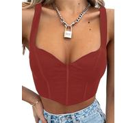 Women Y2k Corsets Square V Neck Double Lined Crop Tank Top Sexy Dance Tops, 01-cabernet Red, S