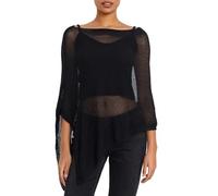 Women Y2K Crochet Knit Cover-ups Flowy Lightweight Shawls Irregular Pullover Loose Fit Summer Beach Sheer Top A Black