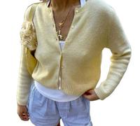 Women Y2k Crop Cardigan Sweater Long Sleeve Button Down Lightweight Cardigan Sweaters Open Front Knit Top Outwear(Fashion Yellow,S)