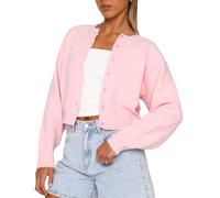 Women Y2k Crop Cardigan Sweater Long Sleeve Button Down Lightweight Cardigan Sweaters Open Front Knit Top Outwear(Fashion Pink,XL)