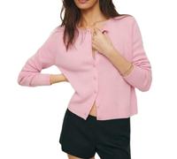 Women Y2k Crop Cardigan Sweater Long Sleeve Button Down Lightweight Cardigan Sweaters Open Front Knit Top Outwear(Cute Pink,M)