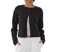 Women Y2k Crop Cardigan Sweater Long Sleeve Button Down Lightweight Cardigan Sweaters Open Front Knit Top Outwear(Chic Black,L)