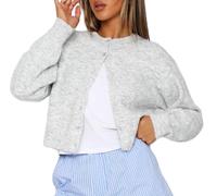 Women Y2k Crop Cardigan Sweater Long Sleeve Button Down Lightweight Cardigan Sweaters Open Front Knit Top Outwear(Fashion Gray,S)
