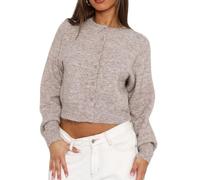 Women Y2k Crop Cardigan Sweater Long Sleeve Button Down Lightweight Cardigan Sweaters Open Front Knit Top Outwear(Fashion Light Pink,L)