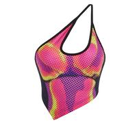 Women Y2k Crop Tank Tops - Sexy 3D Body Heat Map Summer One Shoulder Backless Graphic Trendy Tee Concert Outfit(BlackRed,M,108241w)