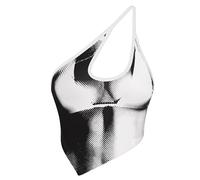 Women Y2k Crop Tank Tops - Sexy 3D Body Heat Map Summer One Shoulder Backless Graphic Trendy Tee Concert Outfit(White,M,108241w)